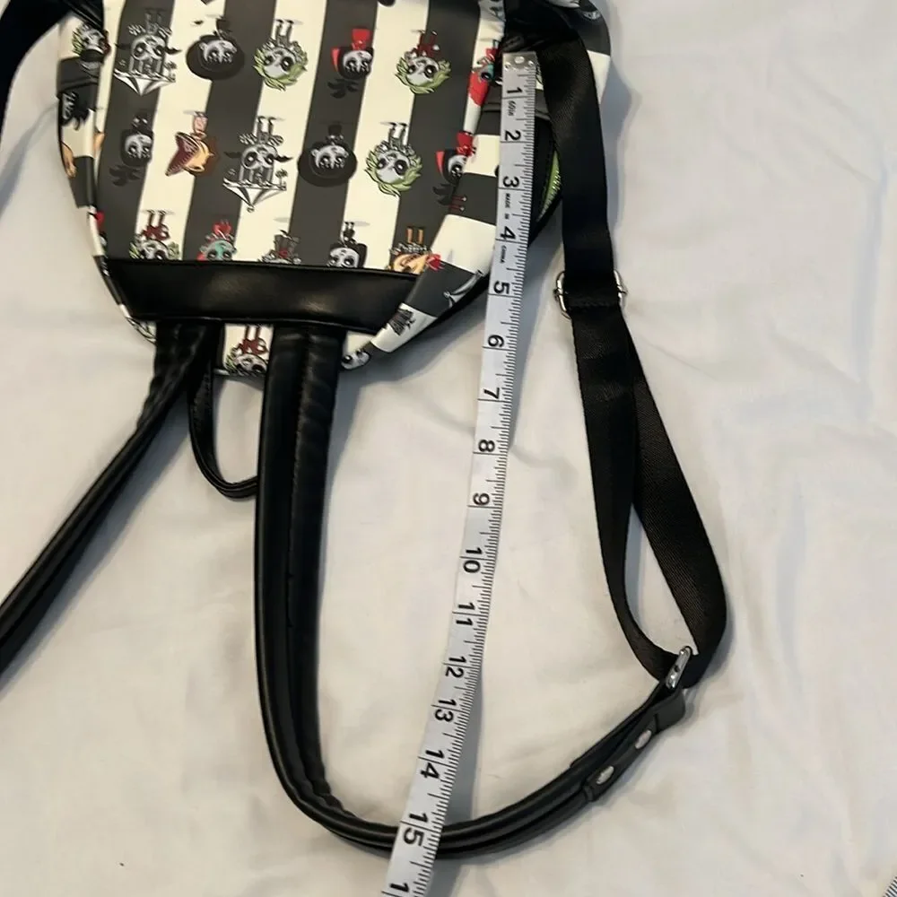 Loungefly Black and White Striped Beetlejuice Beetlejuice Backpack EUC